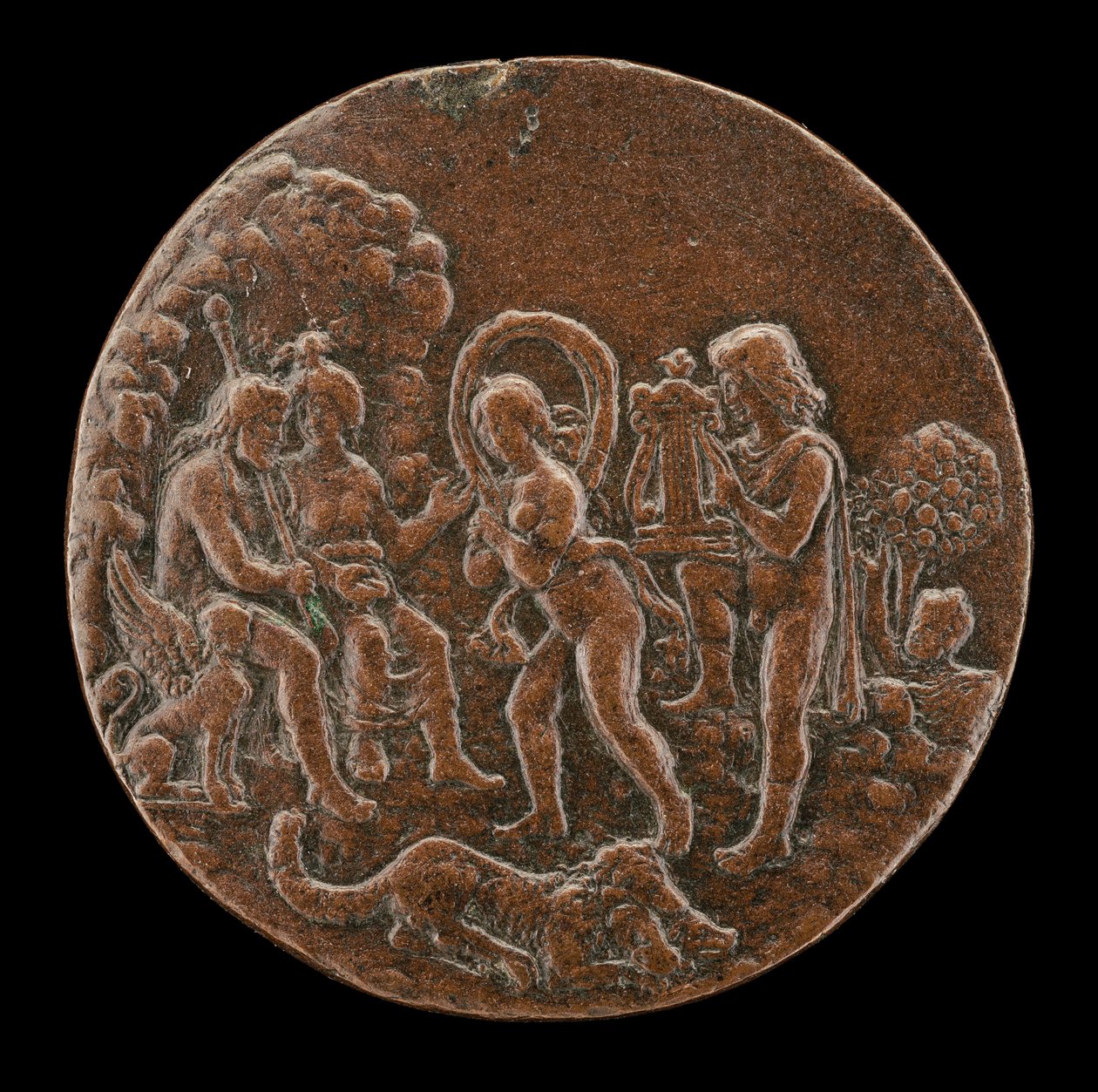 Orpheus és Eurydice Plútó és Proserpine előtt, 15. század negyedik negyede. alkotó: Master of the Orpheus Legend