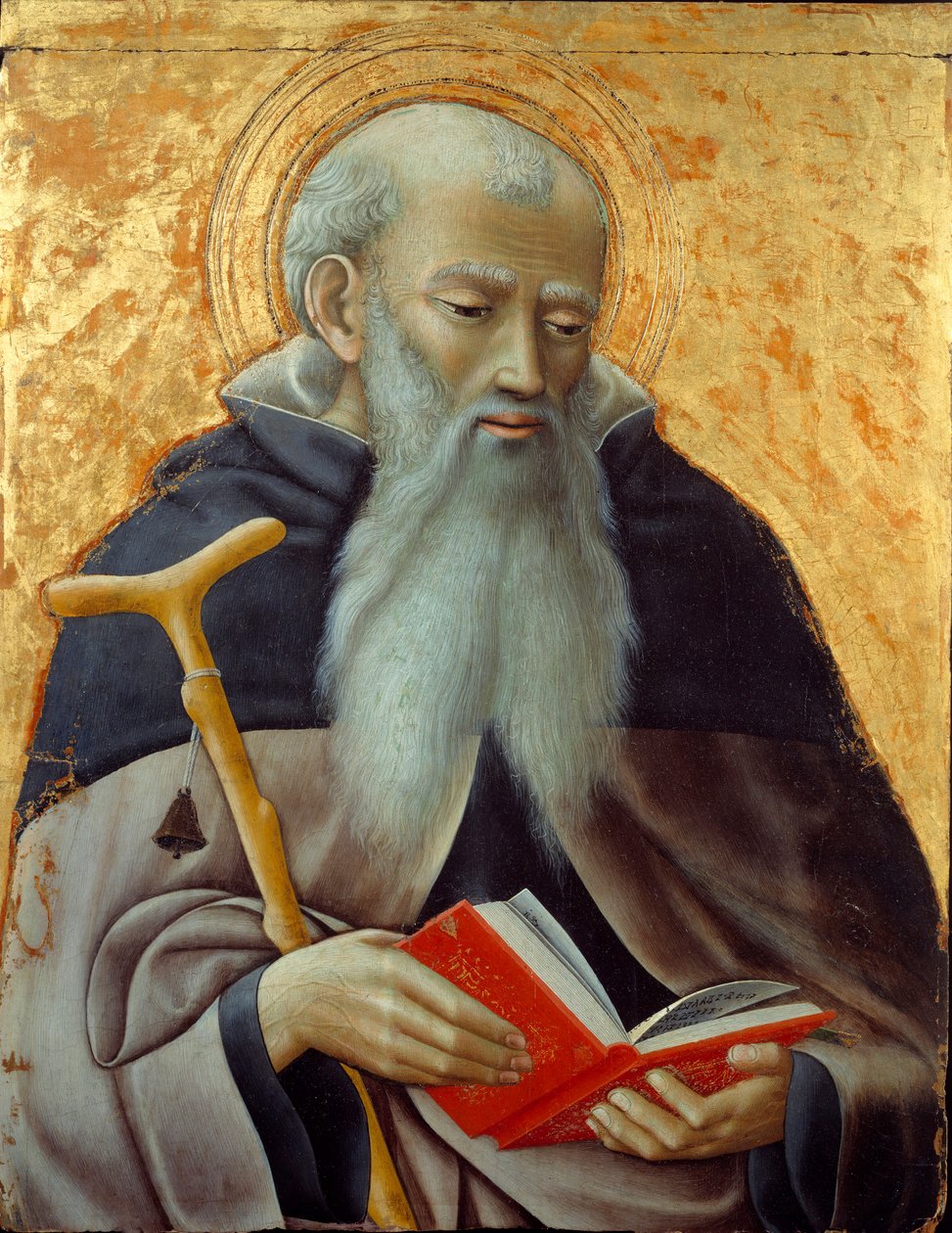 Szent Antal, Nagy Szent Antal abbéábrázolása (250/251-356) (vagy Remete Szent Antal). Az Observance Mesterének festménye fára (aktív 1425-1450 körül) V. 0,73x0,59 m alkotó: Master of the Osservanza
