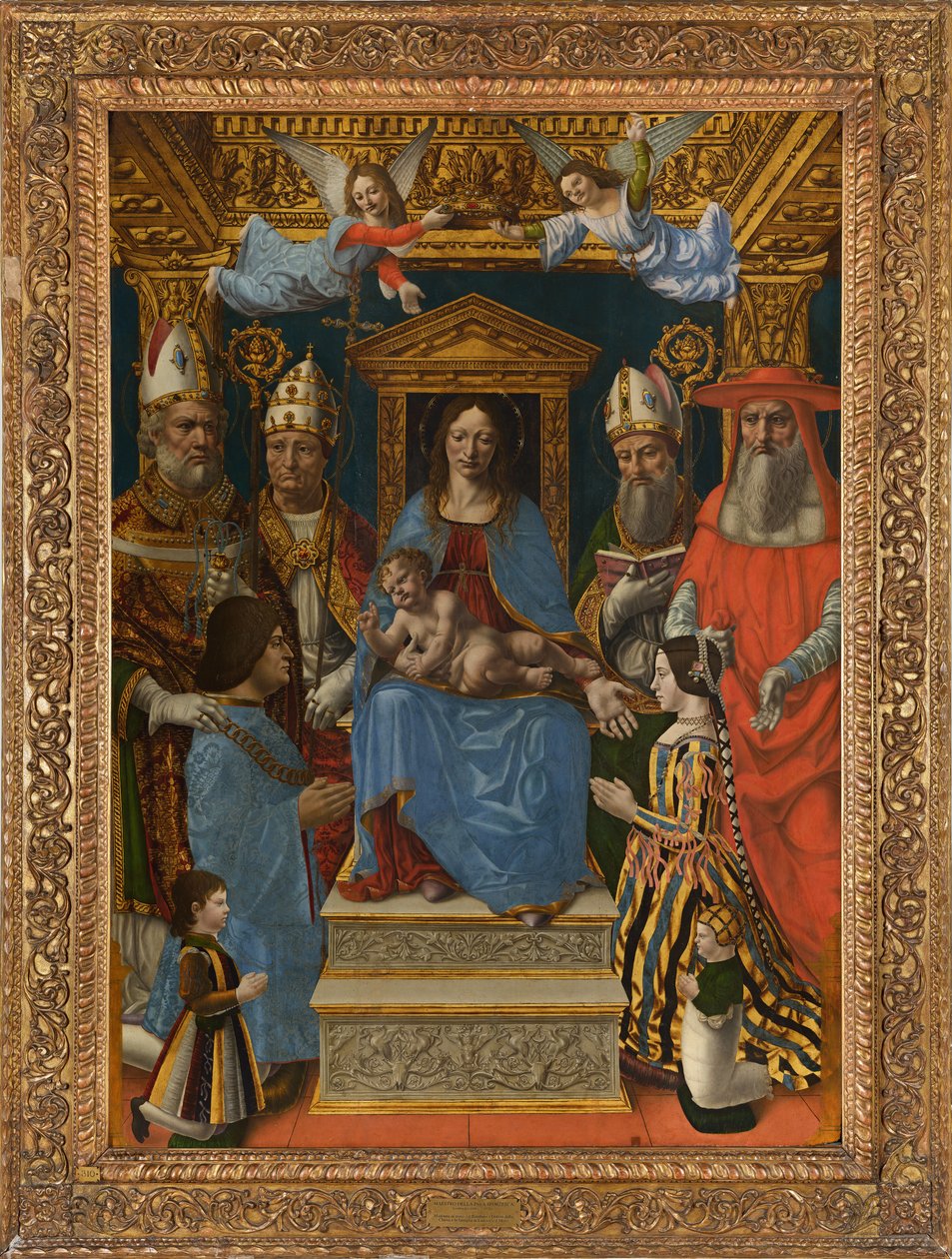 Madonna gyermekével trónolt, az egyházdoktorai és Ludovico, the Moro családja alkotó: Master of the Pala Sforzesca
