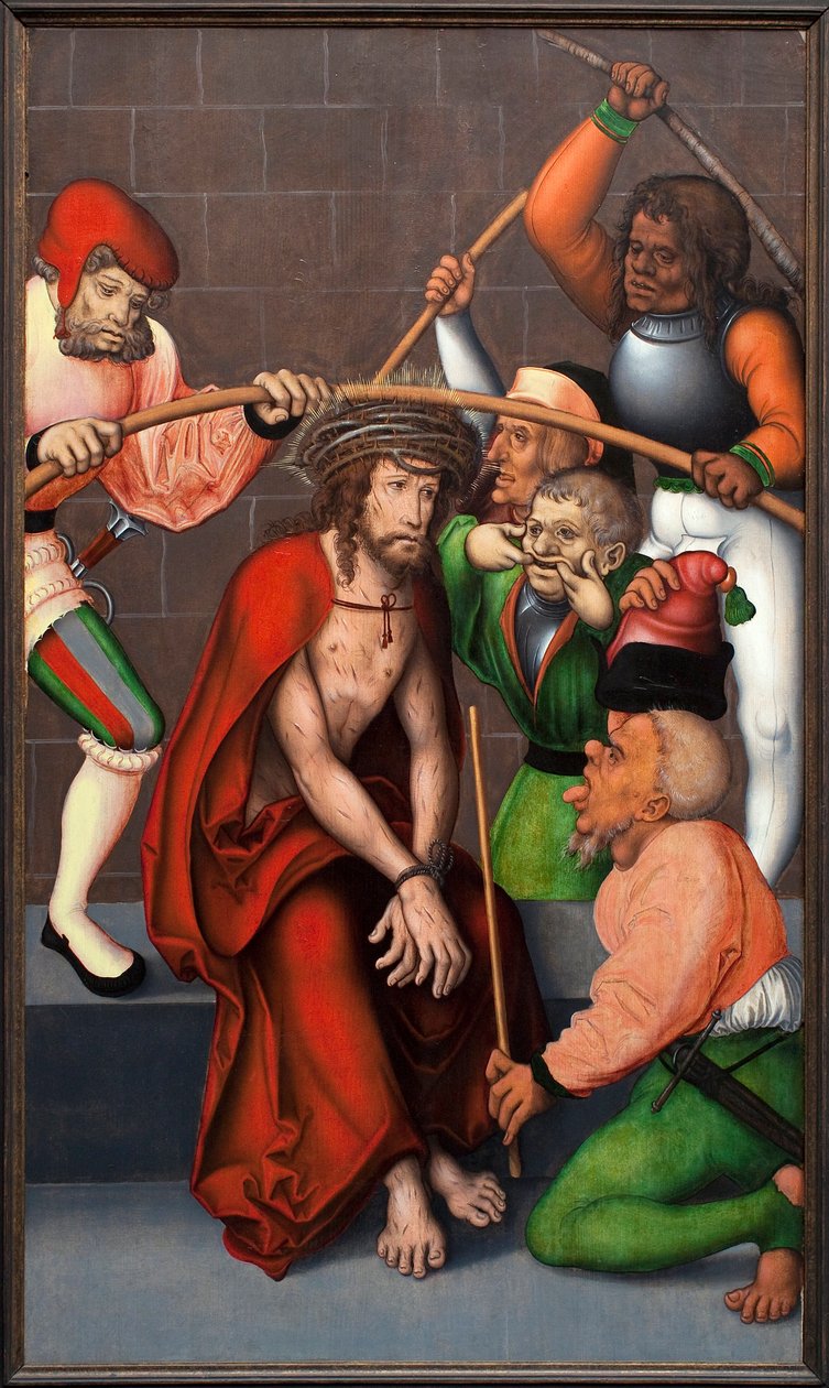 A tövis koronája. A pflocki oltárkép mesterének festménye (Németország), olaj, fa, 1520 körül. Genti Szépművészeti Múzeum (Belgium). alkotó: Master of the Pflockschen Altar