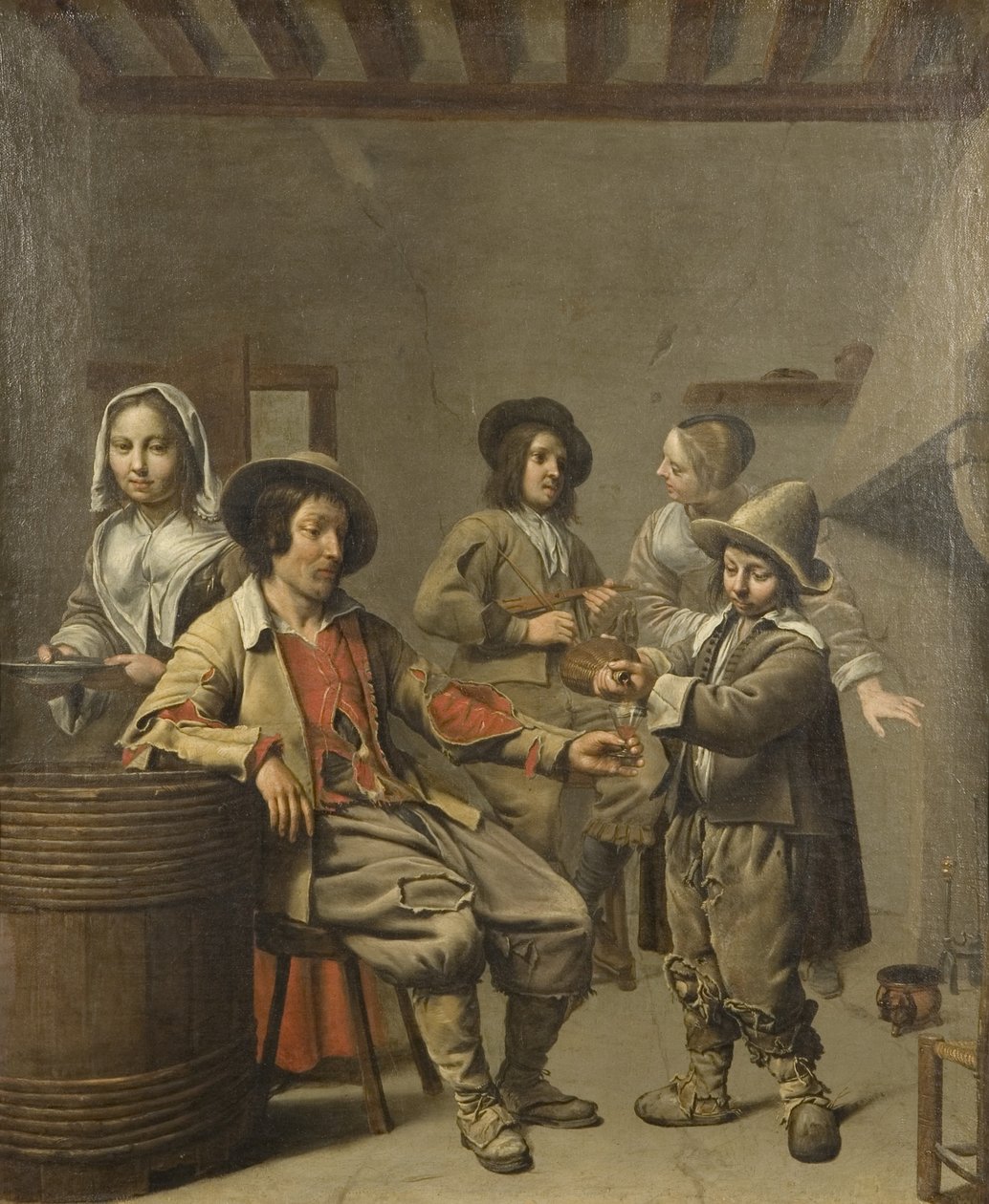 Fiú, aki egy pohár bort tölt egy vidéki embernek, 1650 körül (olaj, vászon) alkotó: Master of the Processions