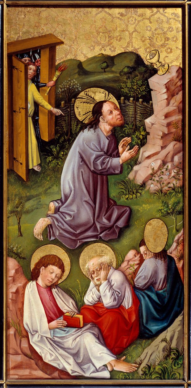Krisztus az olajfák kertjében Felső-Rajna mesterének festménye fára (15. század) 1460 Lyon, Musee des Beaux Arts alkotó: Master of the Rhine