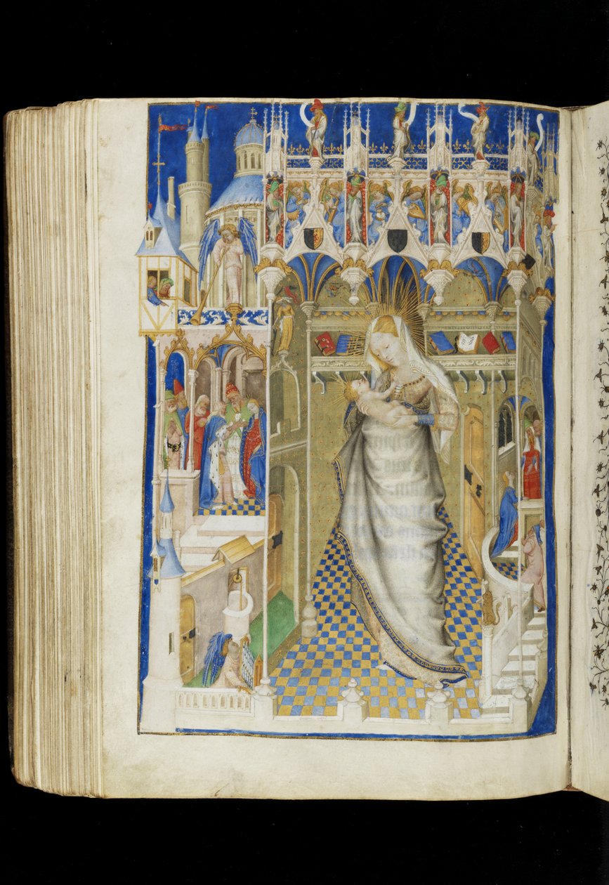 Ms 62 f.141v, Madonna és gyermek, az órák könyvéből, francia, 1445-50 körül alkotó: Master of the Rohan Hours