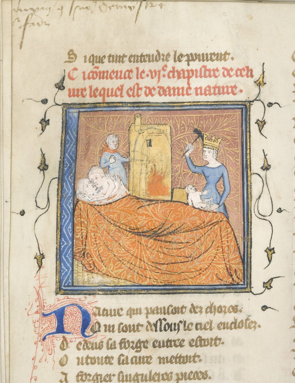 Miniatűr Guillaume de Lorris és Jean de Meun Roman de la Rose kéziratából, 1365 körül alkotó: Master of the Rose novels