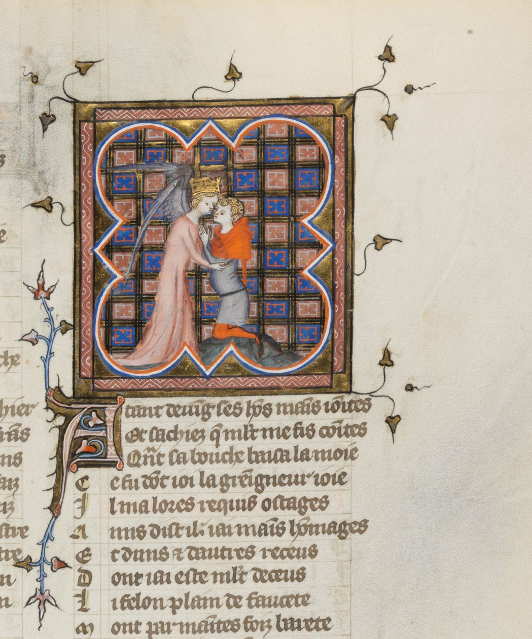 Miniatűr Guillaume de Lorris és Jean de Meun Roman de la Rose kéziratából, 1353 alkotó: Master of the Rose novels