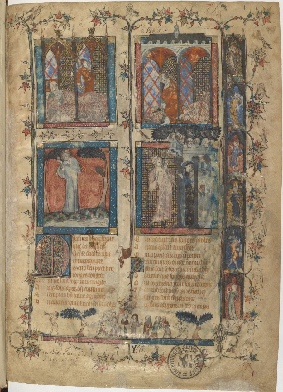 Miniatűr Guillaume de Lorris és Jean de Meun Roman de la Rose kéziratából, 1353 alkotó: Master of the Rose novels