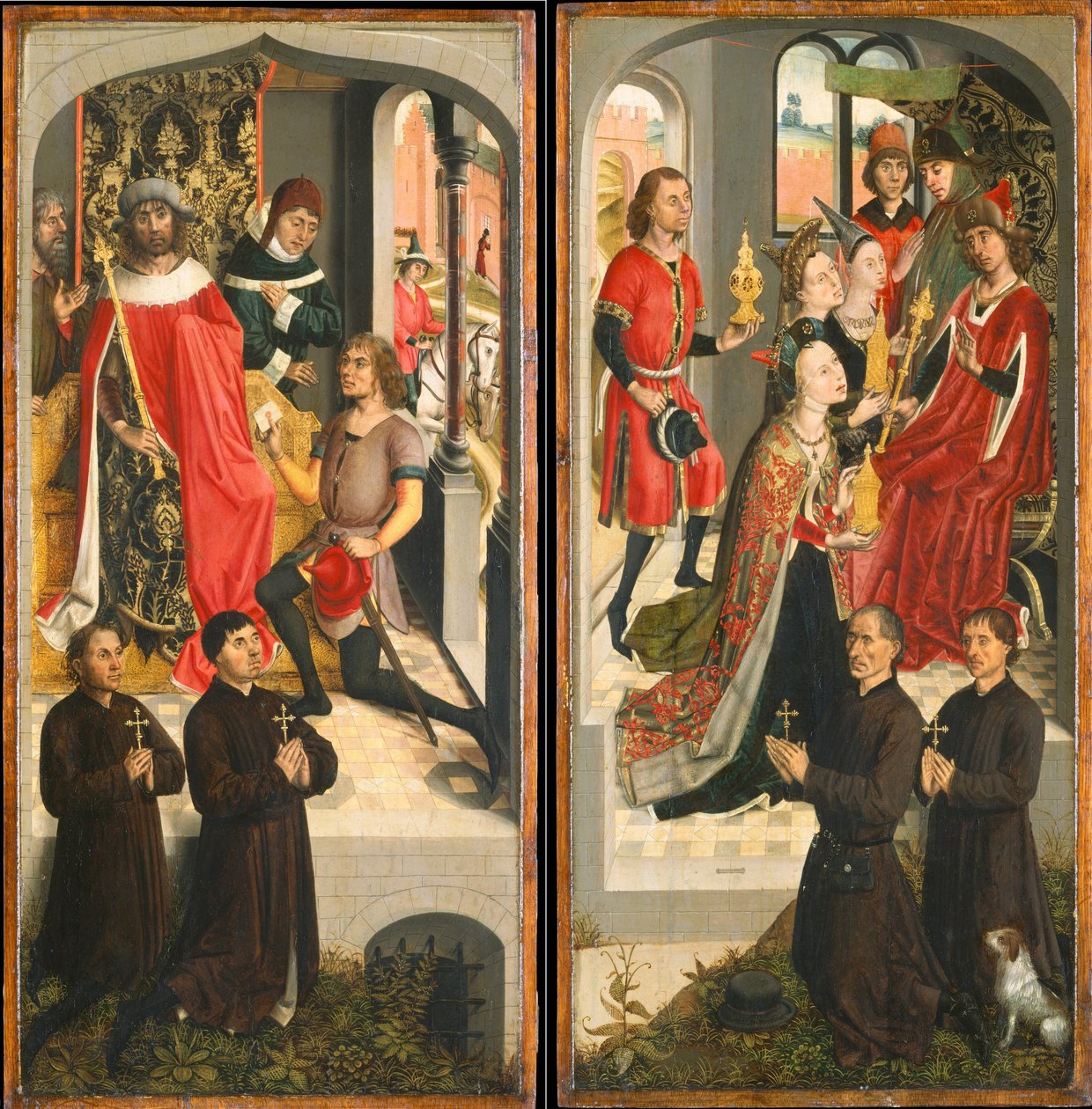 Abner hírnöke Dávid előtt, Sába királynője, aki ajándékot hoz Salamonnak..., kb. 1480. alkotó: Master of the Saint Barbara Legend