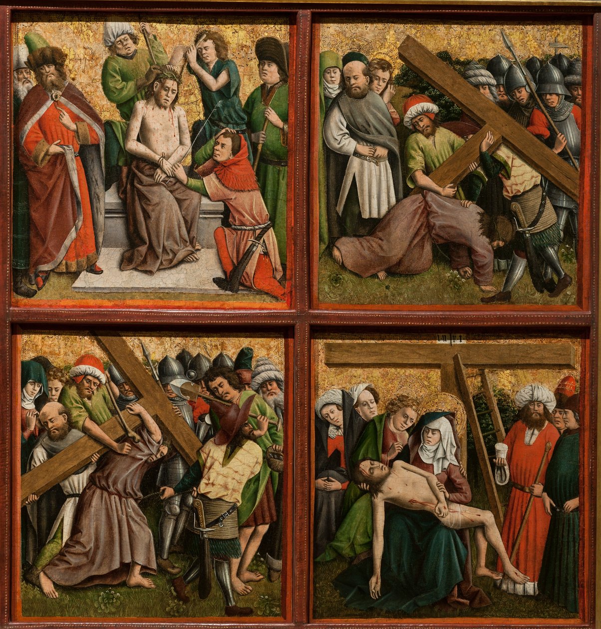 Oltárkép Krisztus szenvedésével, c. 1440-es évek. alkotó: Master of the Schlägl Altarpiece