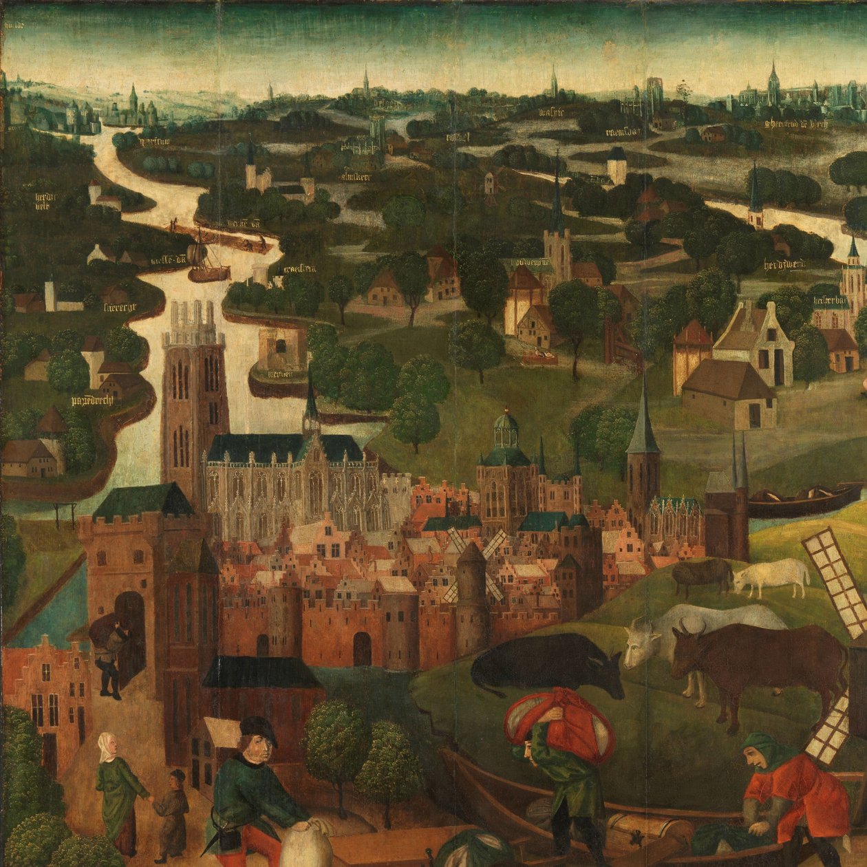 A Szent Erzsébet napi árvíz Oltárkép bal külső szárnya a Szent Erzsébet árvízzel, 1421. november 18-19., Dordrecht városával a háttérben alkotó: Master of the St Elizabeth Panels