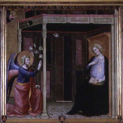 Angyali üdvözlet (tempera a panelen) alkotó: Master of the Straus Madonna