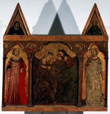 Triptichon: Szűz koronázása két szenttel (tempera a táblán) alkotó: Master of the Urbino Coronation