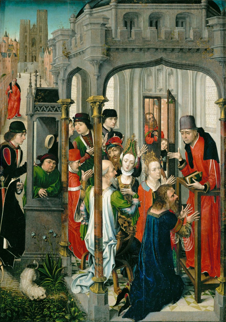 Szent Gergely prédikációja, " a lelkipásztori prédikáció ", háttérben a Szent Gudule templom ... alkotó: Master of the View of Saint Gudula