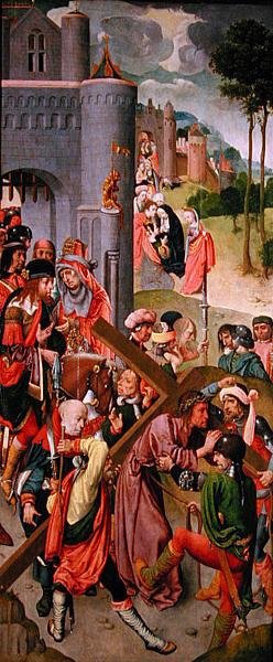 Krisztus keresztet hordozó, oldallap egy triptichonról, 1490 körül (olaj, tábla) (lásd még: 152537) alkotó: Master of the Virgo Inter Virgines