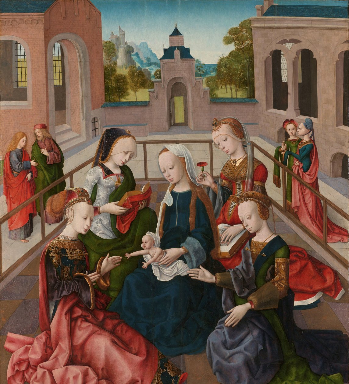 A Szűz és a Gyermek négy Szent Szűzzel Maria találkozott kedves met de heiligen Catharina, Cecilia, Barbara és Ursula alkotó: Master of the Virgo Inter Virgines