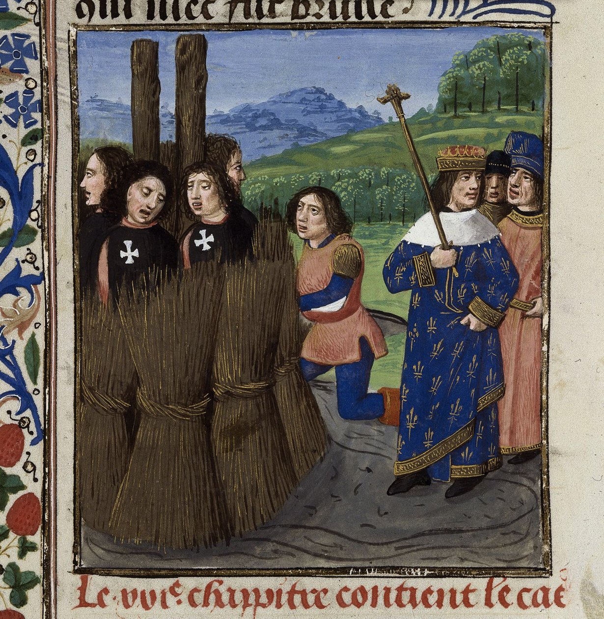 Templomosok elégetése Giovanni Boccaccio: De casibus virorum illustrium alkotó: Master of the White inscriptions