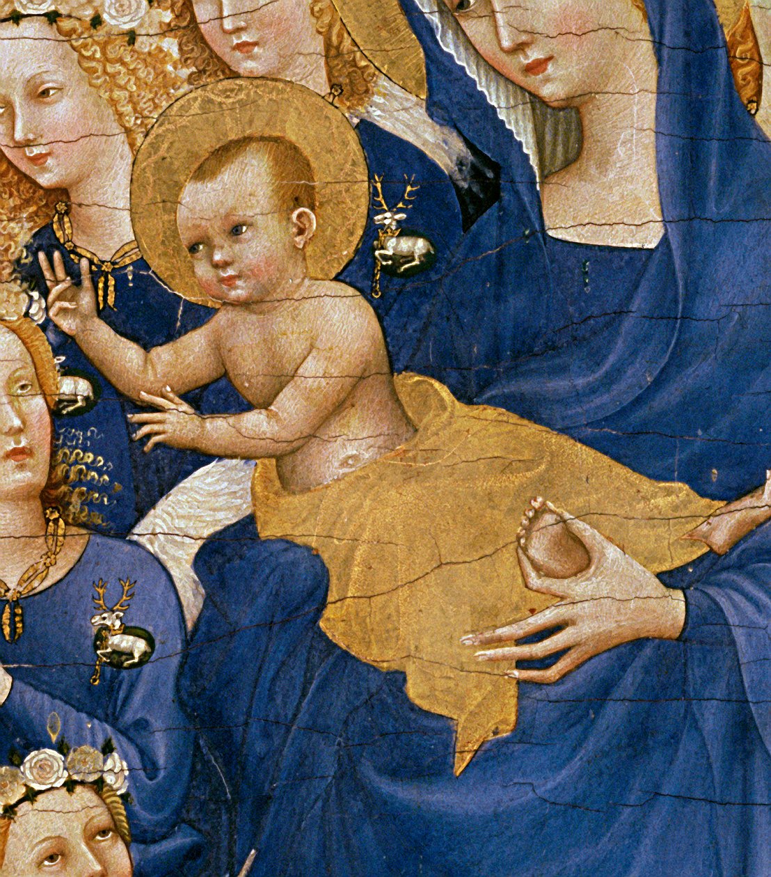 Szűz és gyermek, 1395-99 körül (tojástempera tölgyen) (3028 részlet) alkotó: Master of the Wilton Diptych