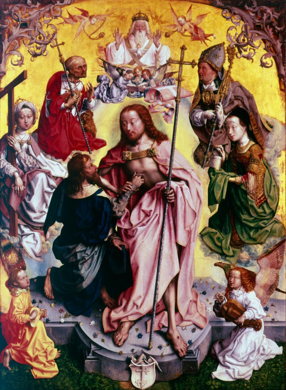 Tamás kételkedve, hogy Krisztus sebébe helyezi a kezét, c1499 alkotó: Master of the altarpiece of St