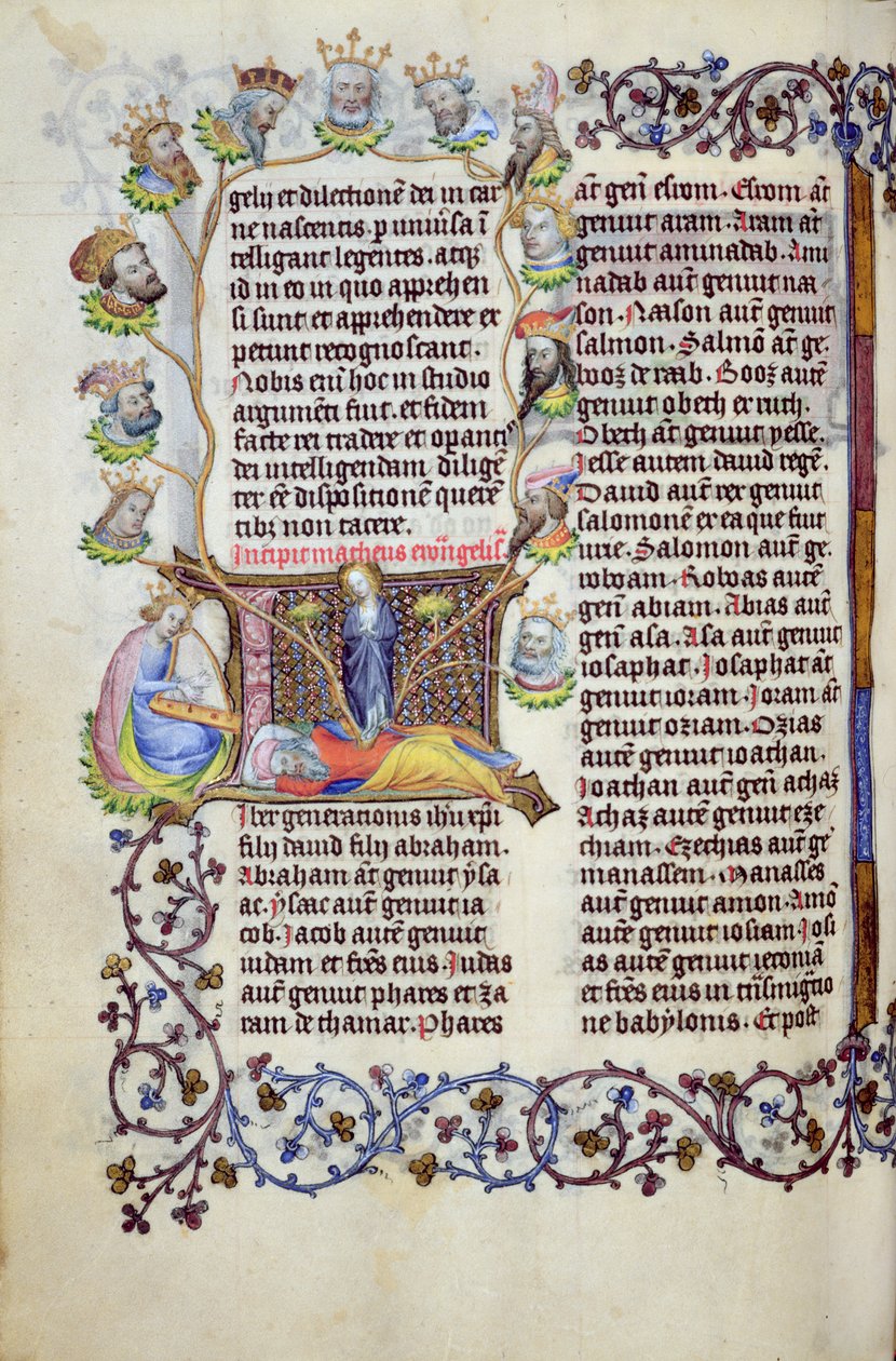 Ms 289.3 f.67v Jesse fája, a Szent Máté evangéliumának kezdőbetűjéből, Utrechtből, 1425 körül (arany levél, aranyfesték és tempera pergamenen) alkotó: Masters of Zweder van Culemborg