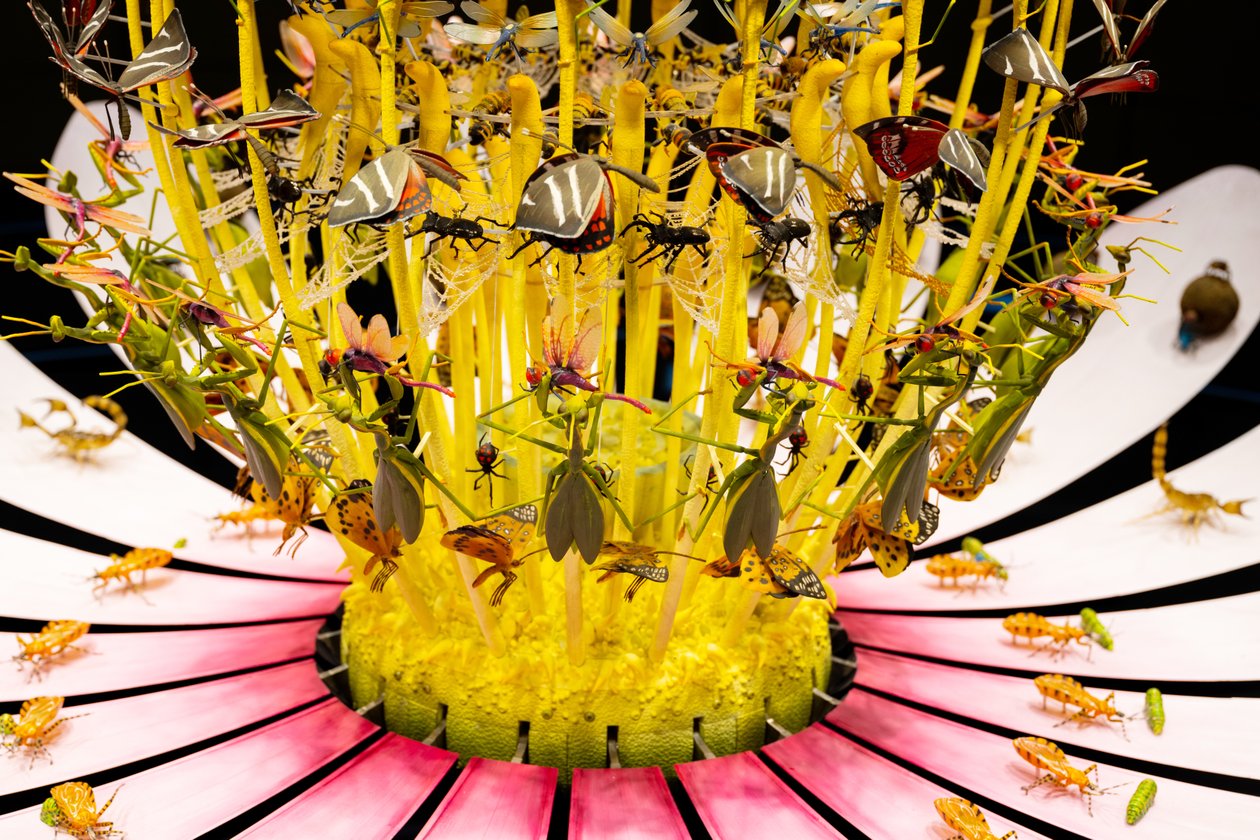 Equinox, 2021 (akril, elektromos áramkörök, hidraulika, lakk, motor, festék, újrahasznosított gyanta, acél) alkotó: Mat Collishaw