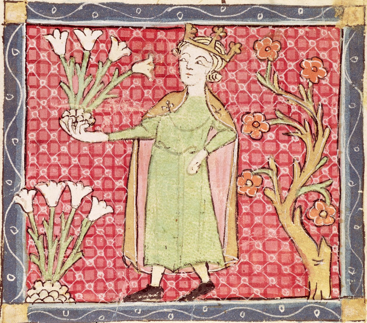 Fol.58v április: Virágszedés alkotó: Matfre Ermengaut