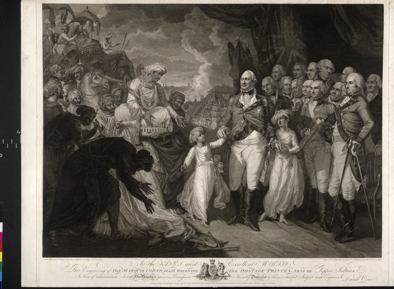 Maquris Cornwallis a két indiai herceggel alkotó: Mather Brown