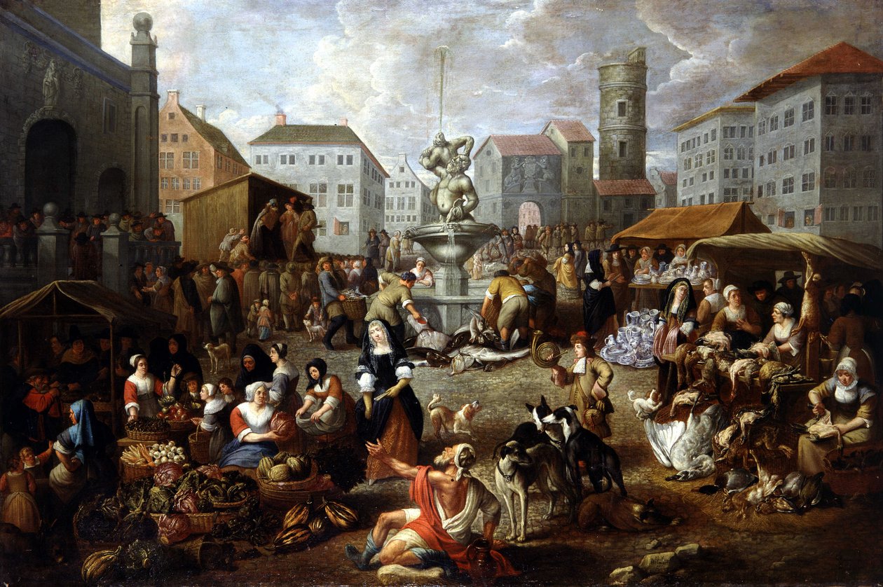 Sétáló jelenet – 18. századi festmény, Musee de Tesse (Le Mans) alkotó: Matheus van Helmont