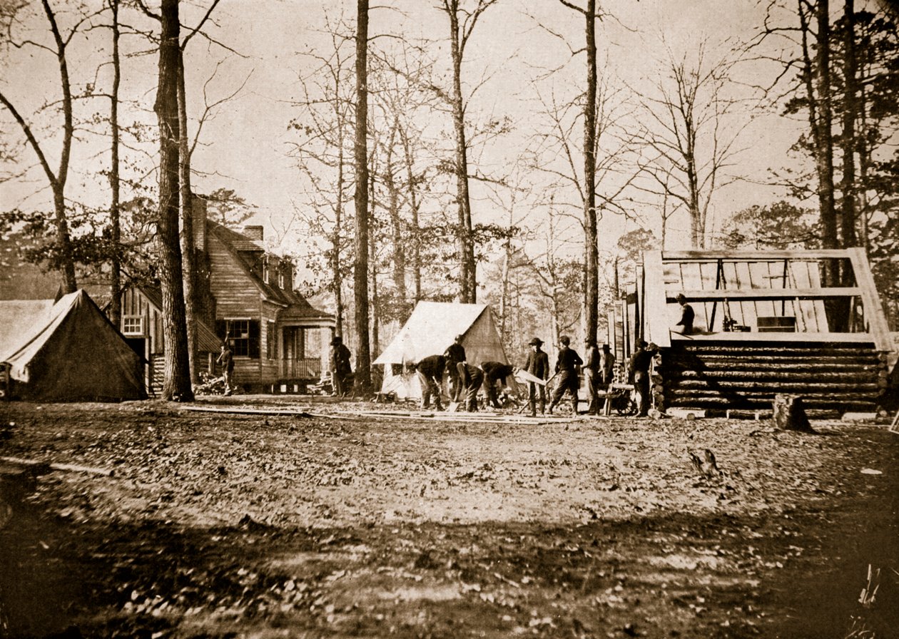 Téli szállás építése City Pointban, 1861-65 alkotó: Mathew B. Brady