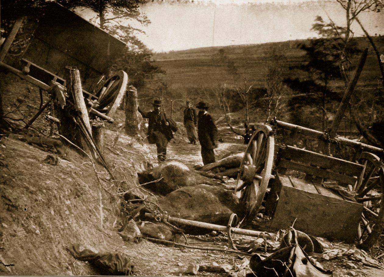 A Massachusettsi Tüzérség 32 font súlyú lövedékének robbanásának hatása, 1861-65 alkotó: Mathew B. Brady
