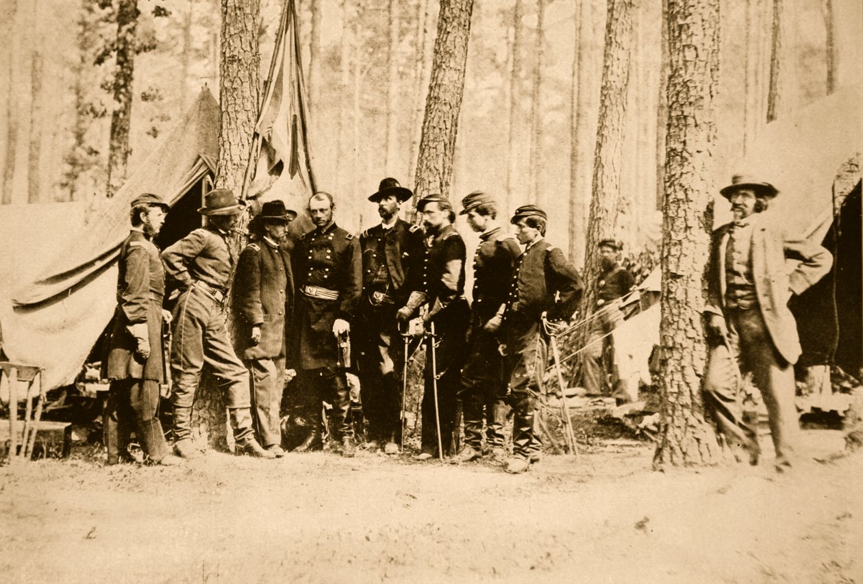 Potter tábornok és munkatársai Mathew Bradyvel egy fára támaszkodva, 1861-65 (szépia fotó) alkotó: Mathew B. Brady