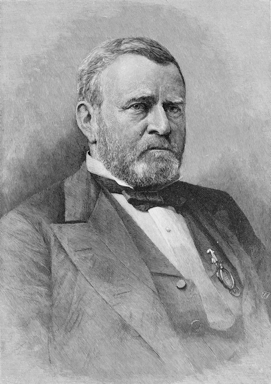 Ulysses Simpson Grant tábornok, fényképből vésve, illusztráció a „Csatták és a polgárháború vezetői” című könyvből, szerkesztette: Robert Underwood Johnson és Clarence Clough Buel alkotó: Mathew B. Brady