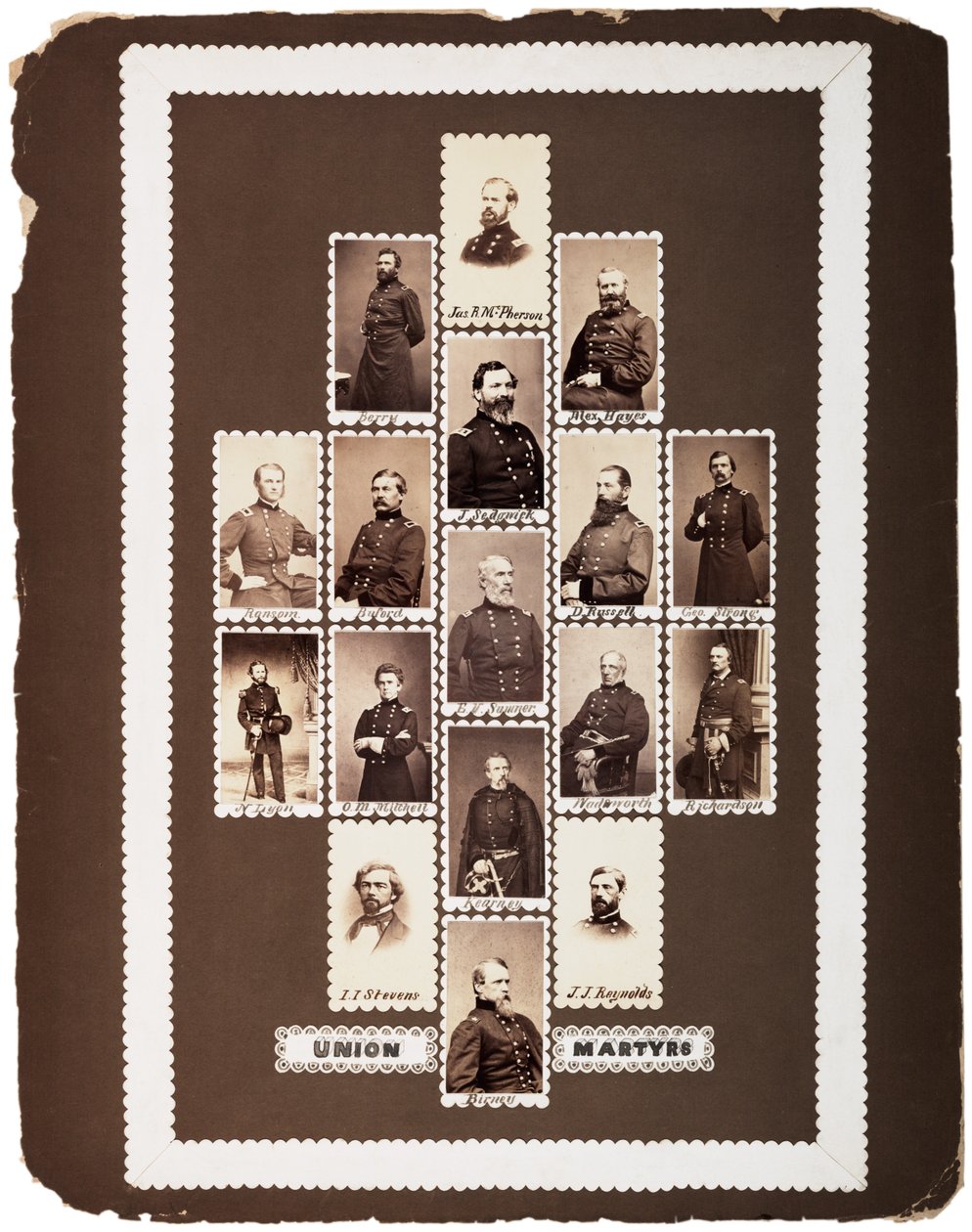 Uniós mártírok, a háborúban elesett uniós tábornokok fényképei (makett), 1864 körül (szepia fotó) alkotó: Mathew B. Brady