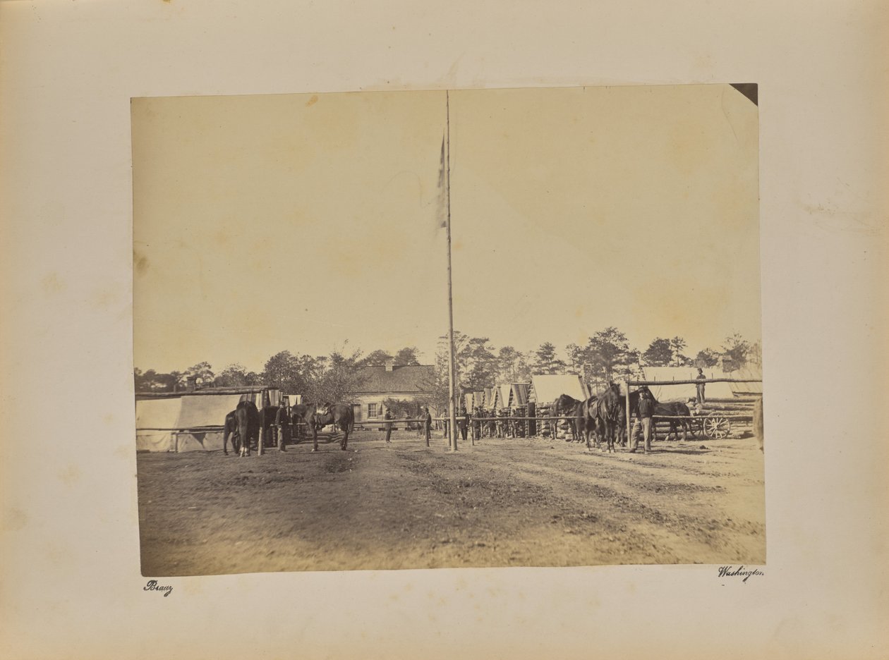 Fort Brady 1. Connecticut-i tüzérség. Téli szállás építése alkotó: Mathew B. Brady