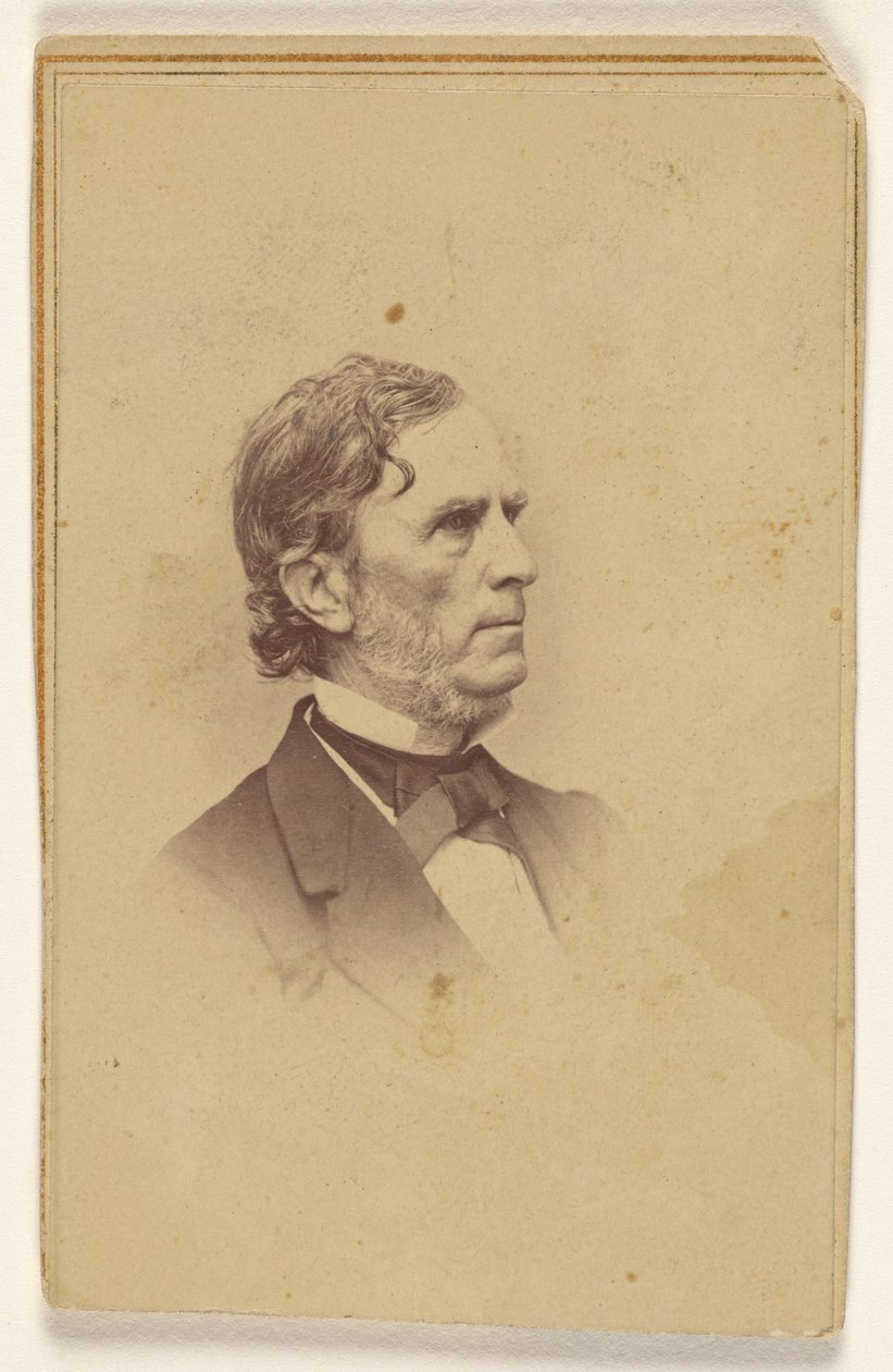 Azonosítatlan férfi őszülő szakállal, bajusz nélkül, profilból, vignettaszerű nyomtatásban alkotó: Mathew B. Brady