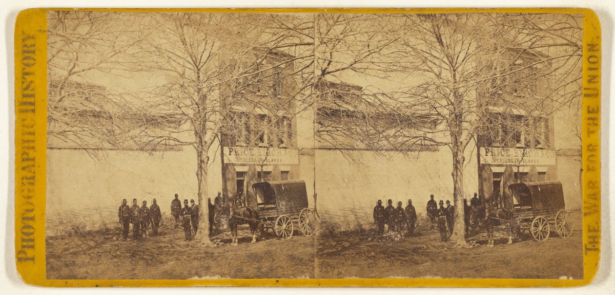 [Uniós katonák a Price, Birch & Co., rabszolgakereskedők előtt] alkotó: Mathew B. Brady