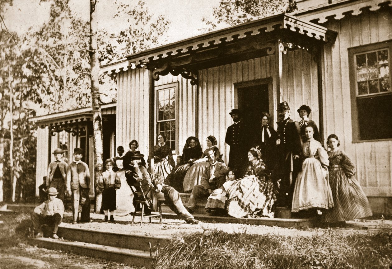 Heintzelman tábornok szórakoztatja barátait a lábadozó táborban, Alexandria, 1861-65 alkotó: Mathew B. Brady