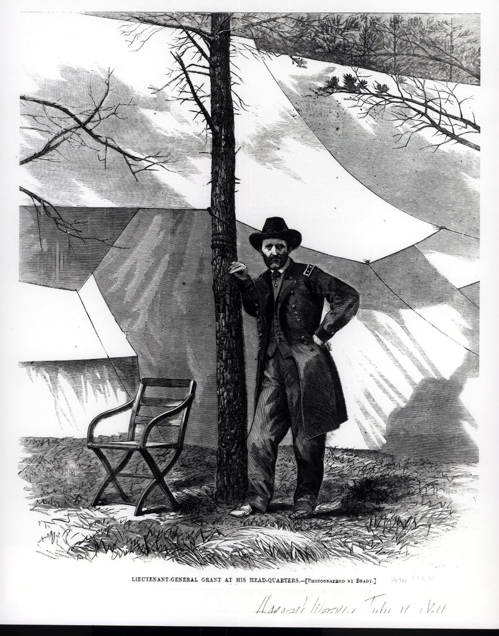 Ulysses S. Grant altábornagy a főhadiszállásán, illusztráció a „Harper