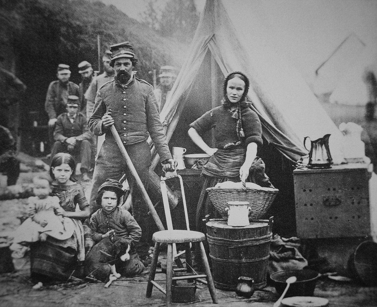 A 31. pennsylvaniai ezred szakszervezeti katonája családjával a Slocum-i táborban, Washington D.C. közelében alkotó: Mathew Brady