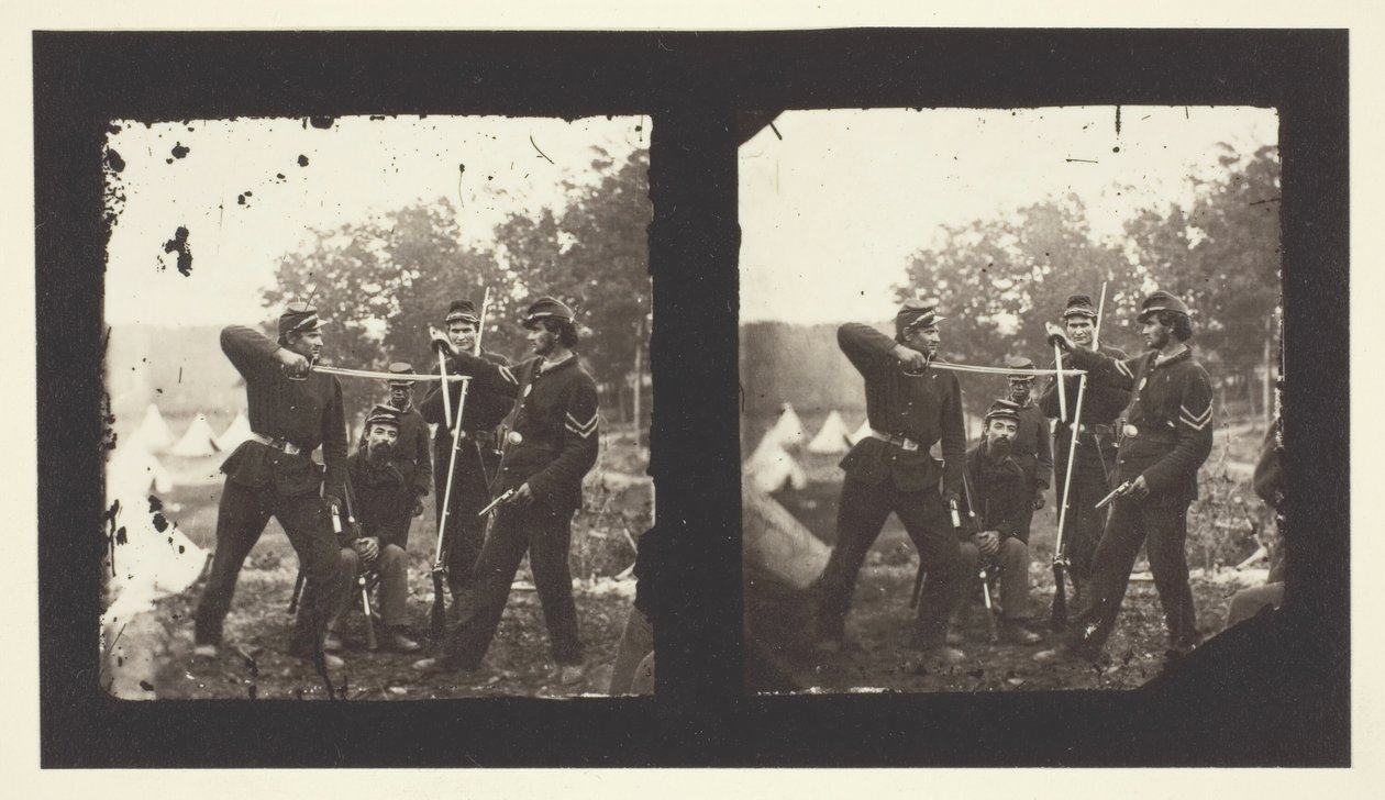 Cím nélkül [amerikai katonák fegyverrel pózolók], 1850-1900. alkotó: Mathew Brady