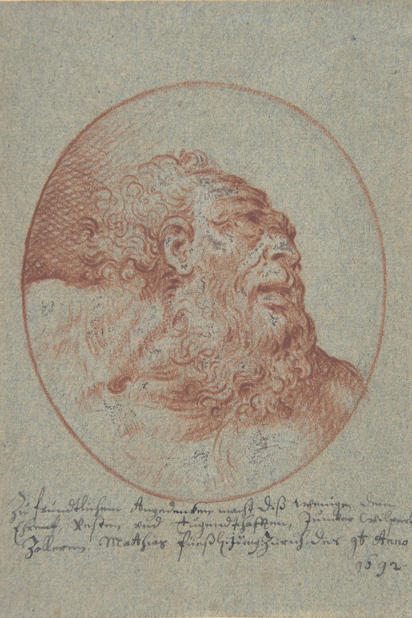 Egy szakállas férfi feje, aki jól néz, 1692. alkotó: Mathias Fussli