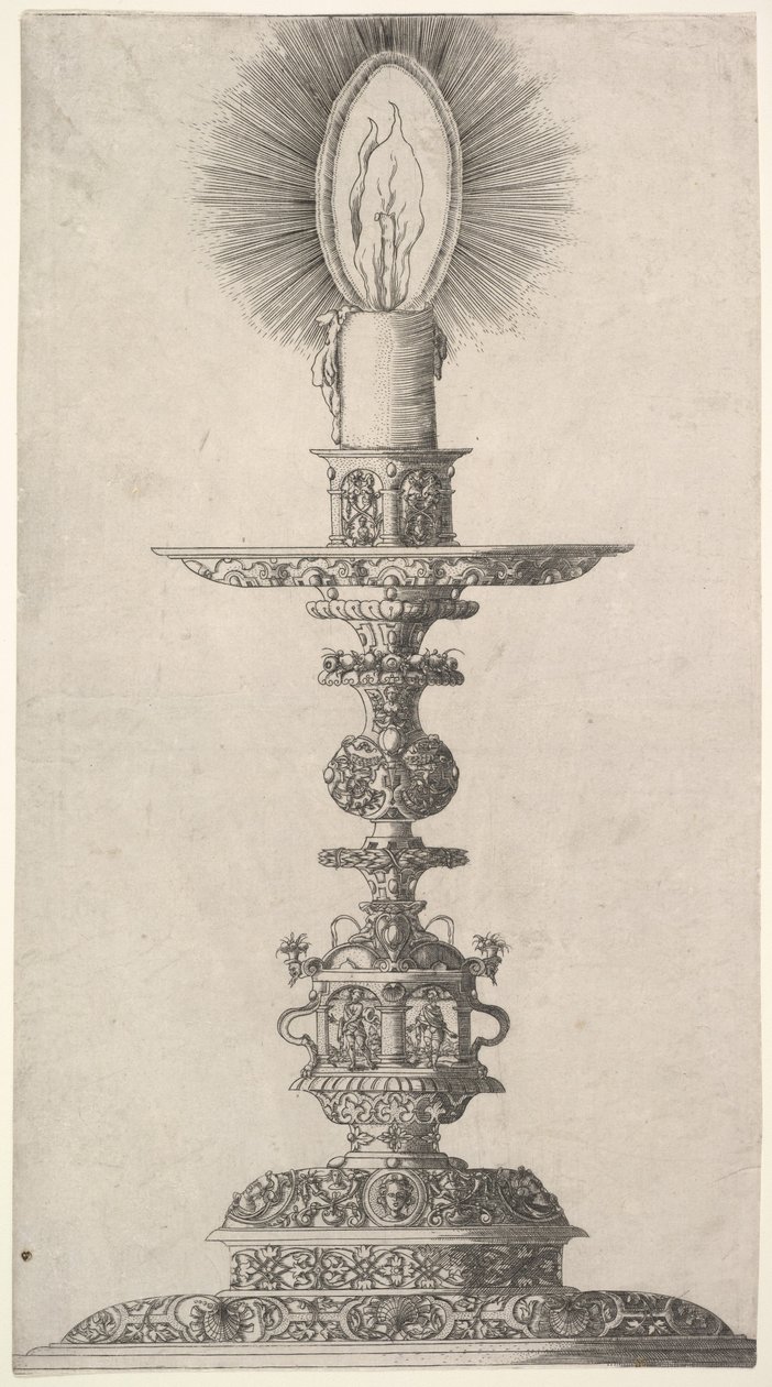 Gyertyatartó égő gyertyával a következőtől: Insigne Ac Plane Novum Opus Cratero graphicum, Ein n..., 1551. alkotó: Mathias Zundt