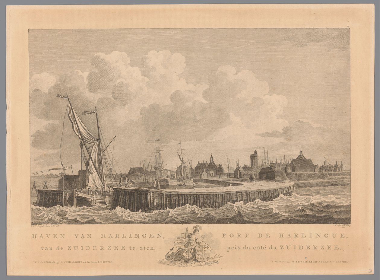Harlingen kikötője Harlingen kikötője a Zuiderzee-től látni / Port de Harlingue, pris de coté du Zuiderzee (cím a tárgyon) alkotó: Mathias de Sallieth