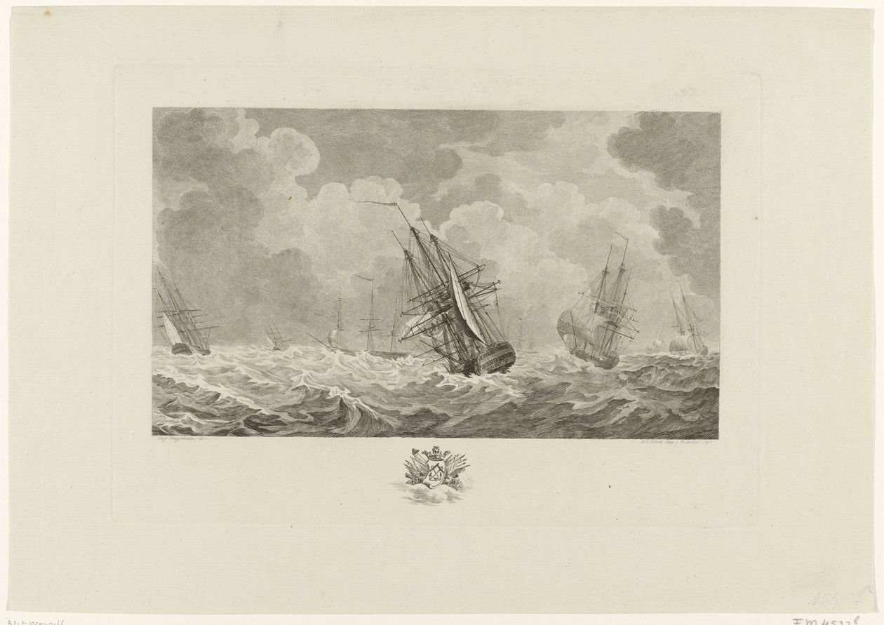 Holland flotta a viharban, 1784 alkotó: Mathias de Sallieth