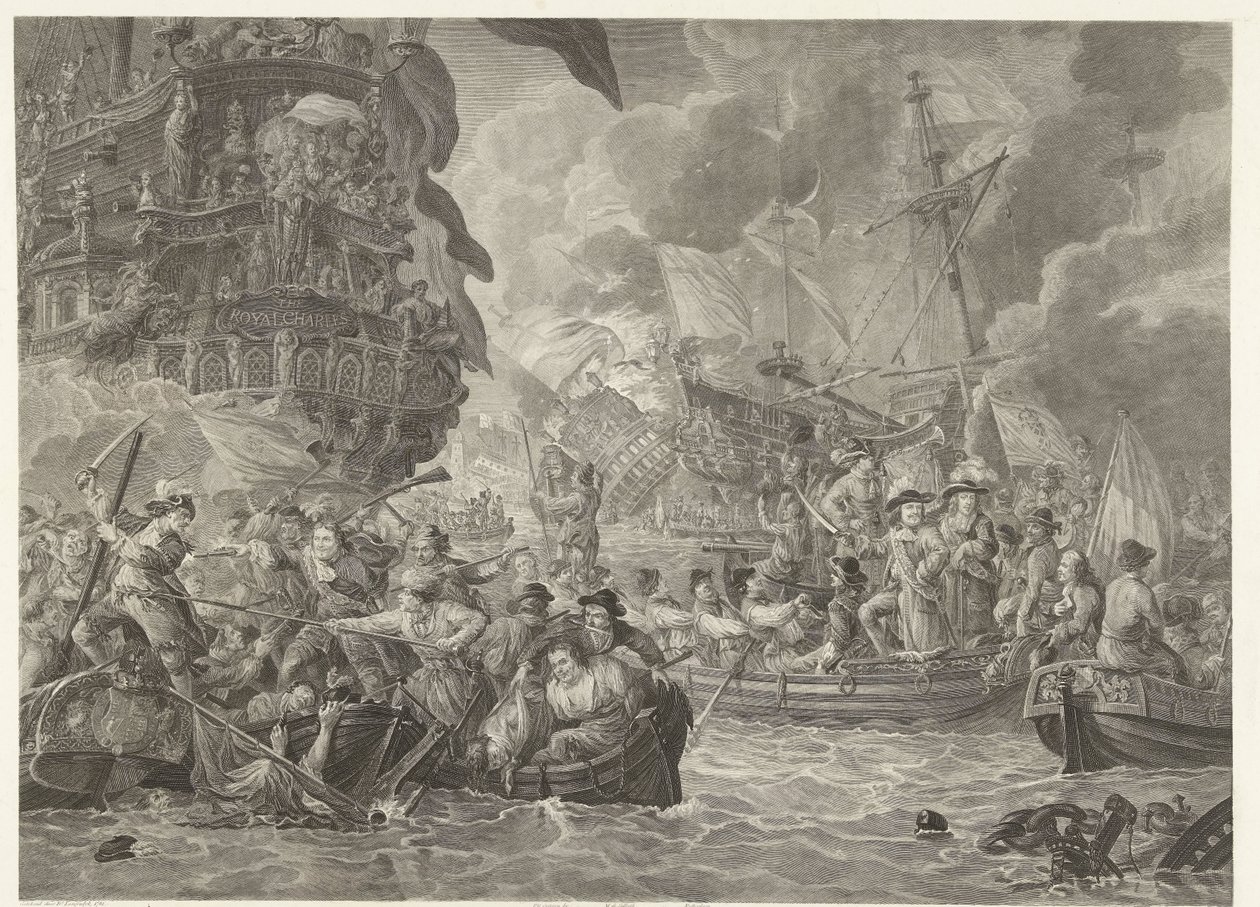 A holland roham a Medway-n és a királyi Károly elfoglalása, 1667 alkotó: Mathias de Sallieth