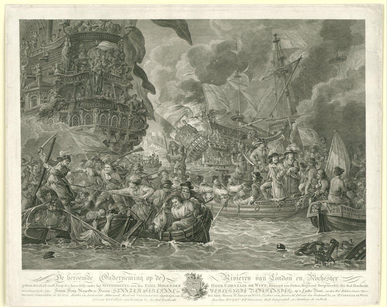 A holland roham a Medway-n és a királyi Károly elfoglalása, 1667 alkotó: Mathias de Sallieth