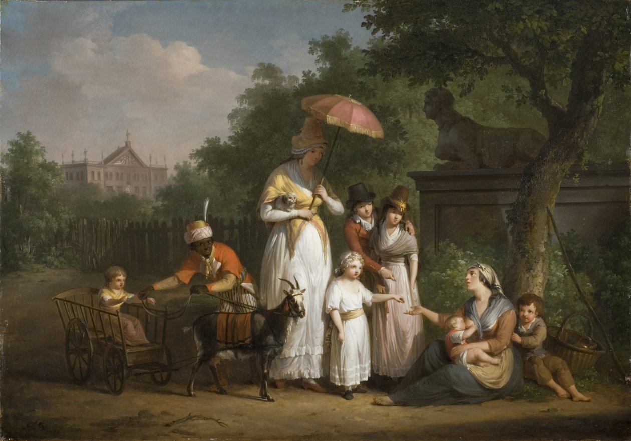 Egy nemesi család alamizsnát osztó parkban, 1793 alkotó: Mathieu Ignace van Bree