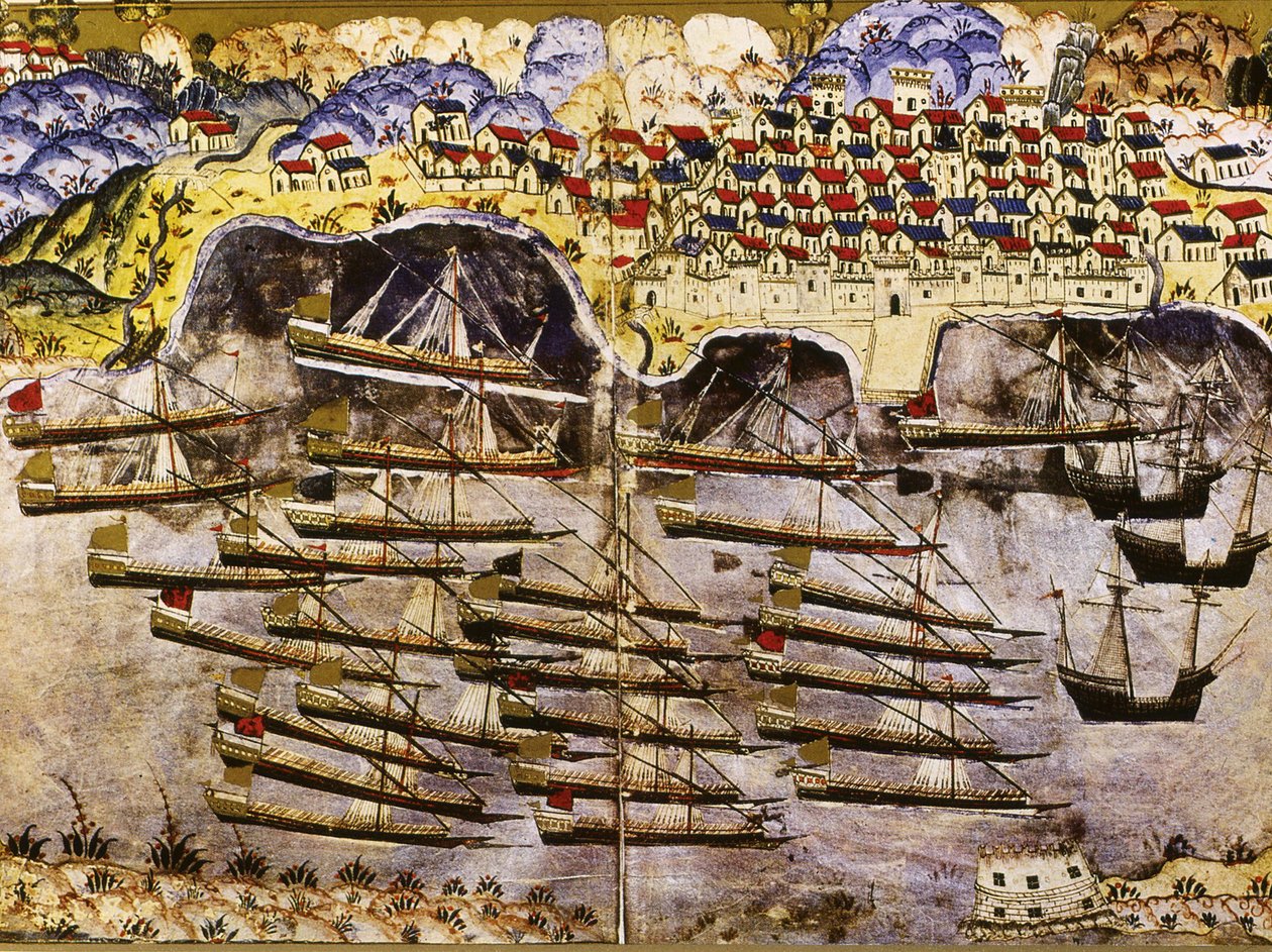 Barbarossa flottája telel a francia Toulon kikötőben, 1543, 16. század közepe alkotó: Matrakci Nasuh