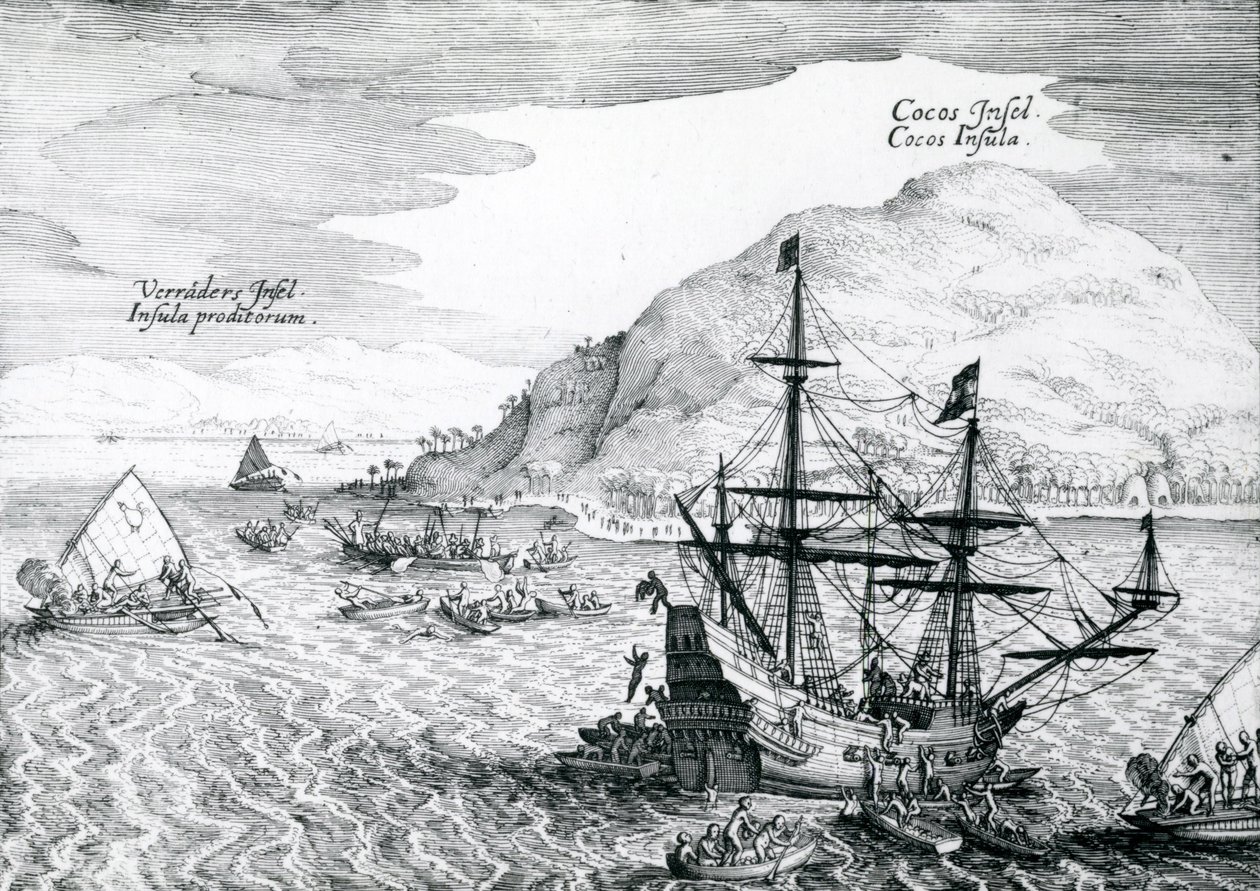 A Kókusz-sziget és a Verraders-sziget látképe, 1655 alkotó: Mattaus the Younger Merian
