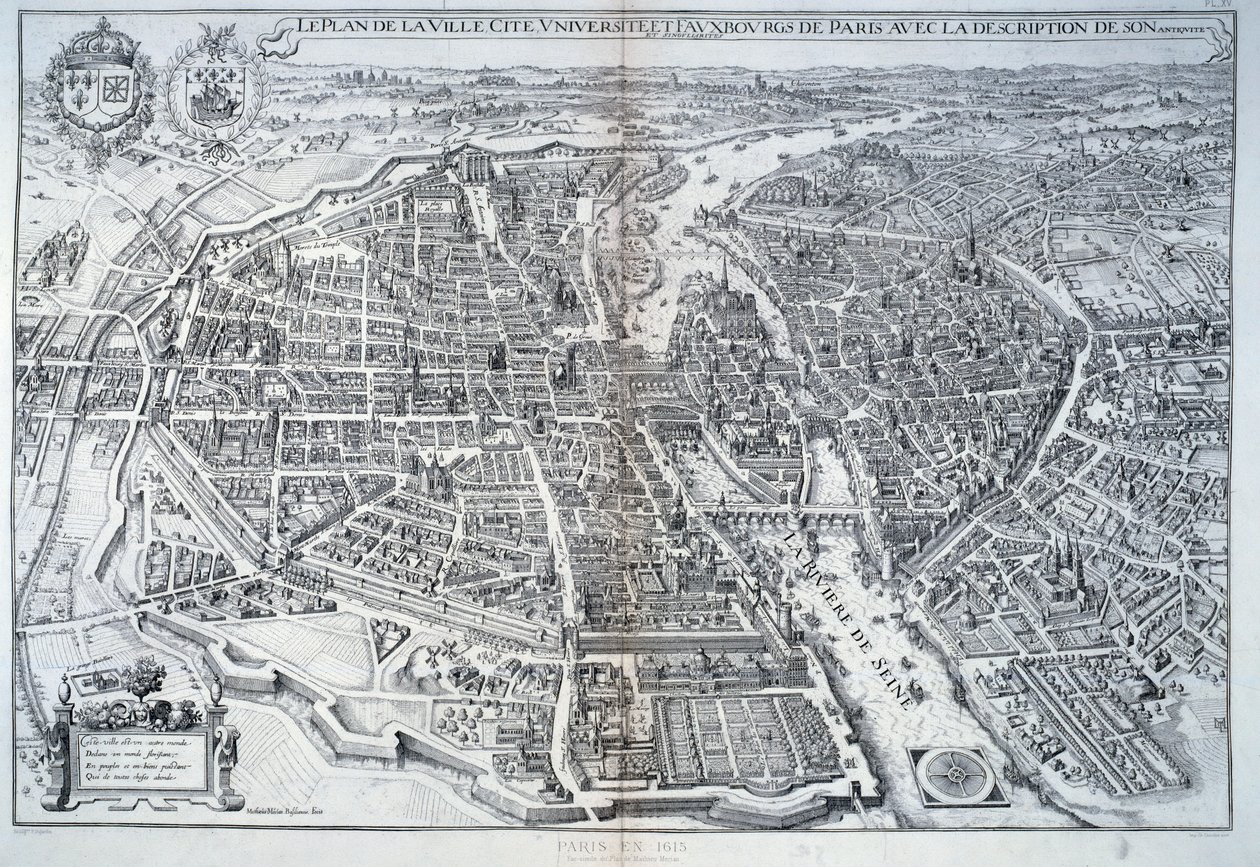Párizs terve 1615-ben. Mathieu Merian metszete alkotó: Mattaus the Younger Merian