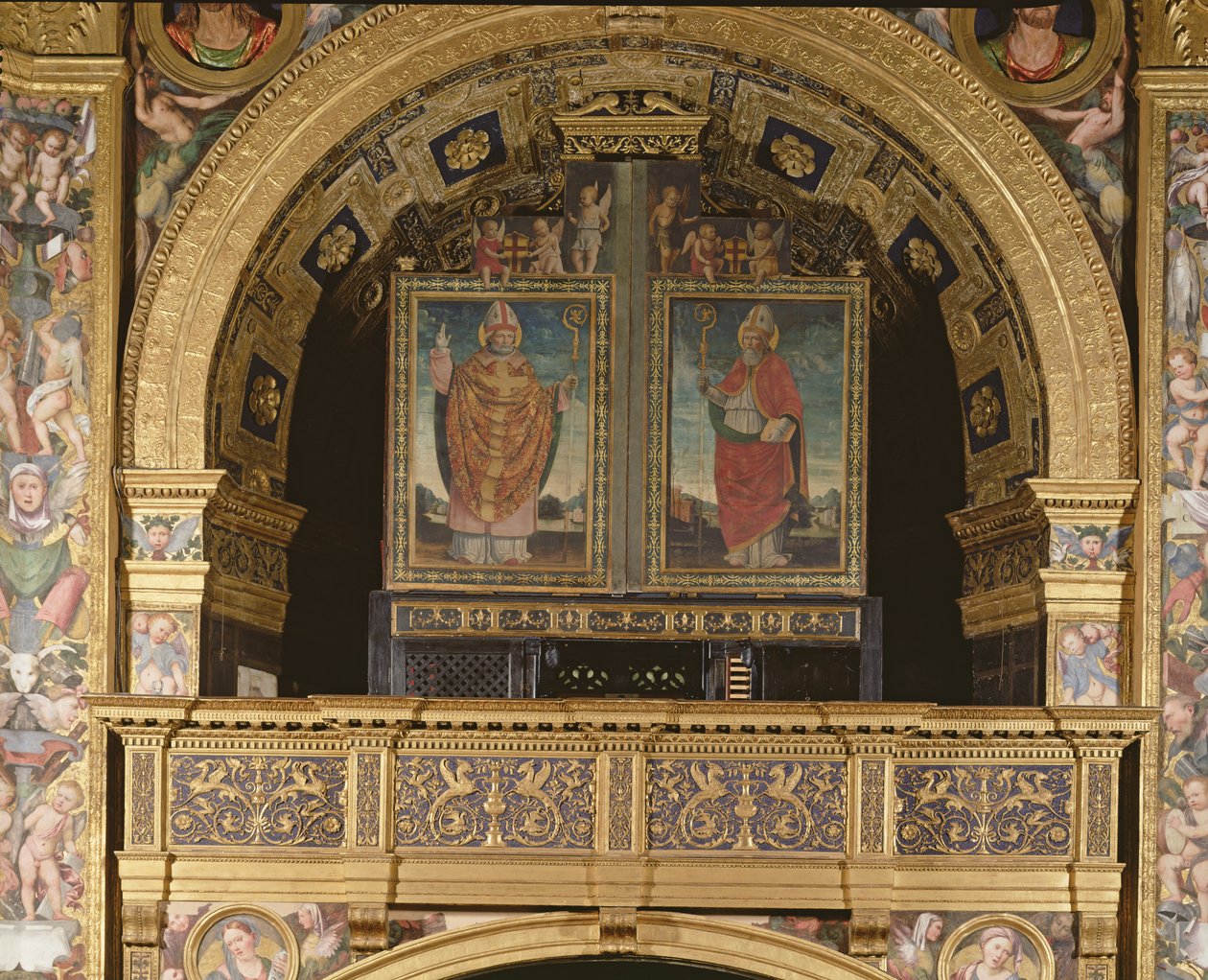Szent Bassianus és Szent Ambrus milánói püspök, 1507 alkotó: Matteo Chiesa