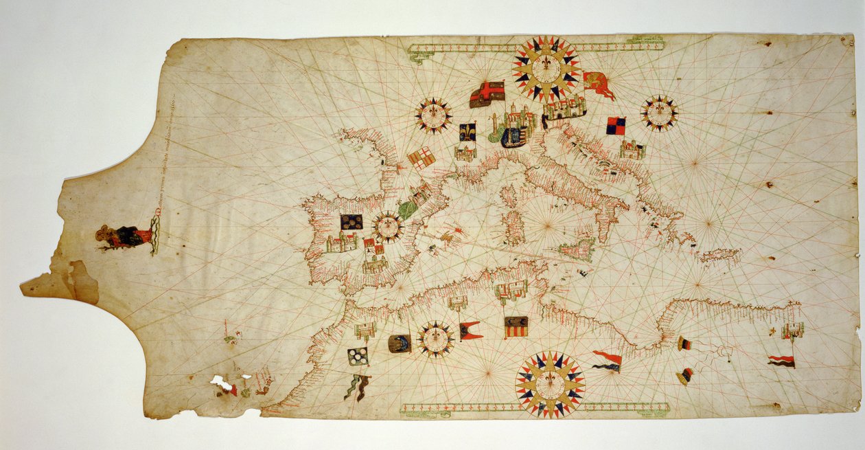 A Földközi-tenger középső részének miniatűr tengeri térképe, 1560 (pergamen) alkotó: Matteo Prunes